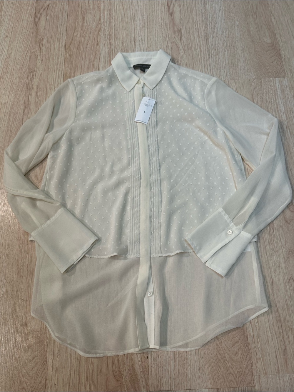 Banana Republic Cream Semi-Sheer Dot-Textured Button-Up Shirt